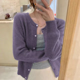 New Round-Necked Purple Sweater In Early Autumn Is Loose And Wears A Sweater Coat.-Outfit