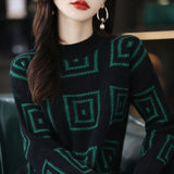 Solid Color Geometric Sweaters Korean Loose Autumn Winter Stylish Thick Warm Women's Clothing Half High Collar Jumpers-Outfit