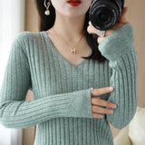 Fongt New Spring And Autumn V-Neck Vertical Knit Short Sleeve Women's Collar Slim Solid Color Wool Undershirt Jacket-Outfit