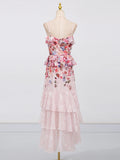 Fongt Temperament Dress Women 2025 Summer New Elegant Wind And Wood Ear Print Design Long Sling