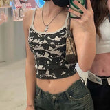 Fongt Abstract Eye Print Patchwork Color Sling Small Vest Hot Girl Slim Short Vacation Top-Outfit