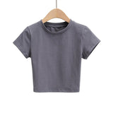 New Women's Wear Summer Basic Net Round-Collar Short-Sleeved Solid Color Navel Slim Short T-Shirt-Outfit