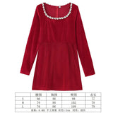 Fongt Women's Clothing 2025 Winter New Square Neck Nail Beads To Collect Short A-Shaped Dress