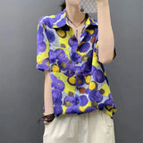 Stylish Polka Dot Printed Blouse Female Clothing Single-breasted Summer Short Sleeve Casual Turn-down Collar Shirt-Outfit
