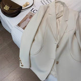 Fongt Suit Jacket Female GJ Sense Spring Autumn 2024 New White Korean Version Fashion Long Small Suit-Outfit