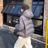 Soft Waxy Puff Short Hooded Turtle Back Down Jacket Female Winter New Small Loose Show Thin Bread Coat-Outfit