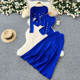 Fongt Fragrant Style Wears Women's Three-Piece Set Of Sleeveless Vest Metal Buckle Long-Sleeved Knitted Skirt
