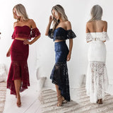 Lace Skirt Tube Top Backless Temperament Pencil Two-piece Women's