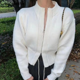 New 2021 Women's Autunm Winter Sweaters Zippers Cardigans Knitted Vintage Fashionable Elagant Short Tops