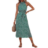 Summer Small Floral Hanging Neck Sleeveless Dress-Outfit