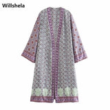 Women Fashion Printed Long Open Kimono Casual Long Sleeves Side Slits Chic Lady Oversized Robe Japanese Style Woman