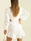 Fongt Break French Elegant Wind 2025 Spring New Fashion Design Deep V Lace Hollow Dress