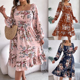 Shooting Spring And Summer Elegant Flowers Lead Long Sleeves To Close Waist Lotus Leaf Side A Dress Women's