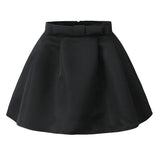 Solid Bow High Waist Mini Skirt With Lining-Outfit