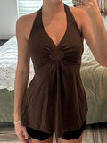 Fongt Sexy Lace Splicing Hanging Neck Bare Back A Sling Sling Vest Hottie Temperament Thin Knitting Top