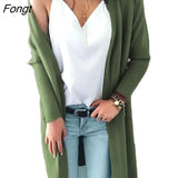 Jacket Autumn and Winter New Double Pocket Medium Length Knitted Cardigan Sweater Women Cardigan Women Knitted