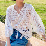 Fongt Spring And Summer New Famous Fengfeng South French Vacation Embroidery Shirt Women's Summer French White Shirt Women's