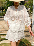Fongt Holiday Small Fragrant Suit White Embroidery Top + Shorts European Oil Women's Clothing Set Women's