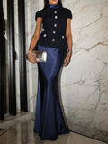 Fongt And Leisure Suit Women 2025 Summer New Temperament Collar Metal Buckle Stitching Design Long Skirt