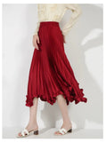 Satin Pleated Ruffles Midi Skirt-Outfit