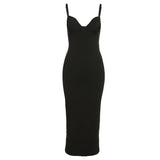 Women Sexy Spahgetti Strap Solid Elegant Maxi Low Neck Body-Shaping Cleavage Skirt Party Clubwear Female