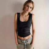 Spring And Summer 2024 Women's Hot Girls Slim Slim Sleeveless Top Pure Desire Bottom Vest-Outfit
