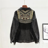 Jacket Korean Floral Embroidery Suede Fringe Loose Chaquetas Mujer Coat Long Sleeve Outerwear Women Veste