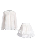 Fongt 2025 New Fashion Round-Neck Long-Sleeved Shirt + High-Waisted Lotus Side Shorts Temperament Casual Suit