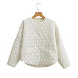 Heart-Shaped Quilted Round-Collar Pure Color Cotton Coat In Spring-Outfit