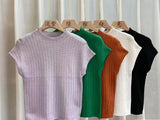 Summer New Half-High Collar Knitted Short-Sleeved Women's Thin T-Shirt With Loose Knitted Half-Sleeved Vest