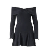 Fongt Winter New Women's Sweet Sexy Pure Desire Slim Thread One Word Shoulder Long Sleeve