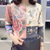 Fashion O-Neck Hollow Out Diamonds Pullovers for Women Spring Autumn Long Sleeve Korean Top Oversized Bottoming