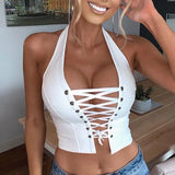 Fongt Ins Wind 2023 Summer Pop Neck Sexy Back Strap Short Lady PU Small Vest-Outfit