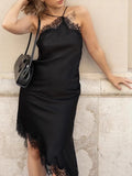 Fongt Temperament Solid Color Hanging Neck Dress In Autumn 2025 New Lace High-End Irregular Repair Sexy Dress