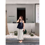 Fongt Sense Of The Color Stripe Splicing Sleeveless Sling Vest A Set Of Top Women Loose Thin A Word Half-Body Skirt Suit