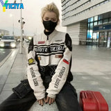 Bomber Woman varsity Jackte Long Sleeves Race Car Jacket Vintage Detachable Hem Coat 2022 Summer American Baseball