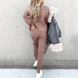 Fleece Pullover Sets Women Casual Lantern Sleeve Sweatshirt Drawstring Pants Solid Color Turtleneck 2 Piece Set