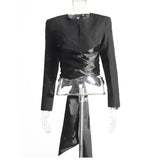 Fashion Premium Set 2025 New Solid Colored Rounded Collar With Dress + Sexy High Waist Open Fork
