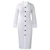 Fongt Women's Autumn And Winter Women's Fashion Career Long-Sleeved Suit Collar Splicing Bag-Gushion Pencil Dress Dress
