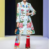 Designer Summer Floral print Vintage Coat Outwear Women Long sleeve Belt Single Breasted Casual