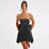 Strapless Large Back Bow Satin Mini Dress-Outfit