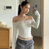Off-shoulder Long Sleeve Backless Bow Crop Top-Outfit