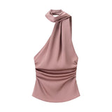 Fongt Homemade New Women's Clothing Scarf-Necked Collar Collar Silk-Sense Flared Trousers