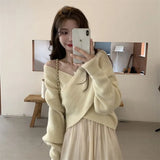 Piece Sets Women Criss-cross Casual Patchwork All-match Stylish Fall New Arrival Crop Sweater Elegant A-line Faldas Mujer