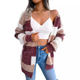 Shooting Autumn And Winter Hit Striped Striped Lantern Sleeve Casual Cardigan Sweater Coat Women's
