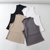 Trendy Women's Vest Design Feeling Half-High Collar Solid Color Sleeveless Navel Slimming Elastic Jacket-Outfit