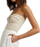 / Summer 2023 New Solid Color Twisted Woven Sling Short Tight Back Strapless Knitwear Women's Wear-Outfit