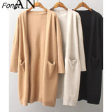 Jacket Autumn and Winter New Double Pocket Medium Length Knitted Cardigan Sweater Women Cardigan Women Knitted
