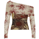 Fongt Cloth Forgets Ancient Butterfly Tie-Dye Print Shoulder Asymmetric Tsets Hottie Wind Tight Short T-Shirt