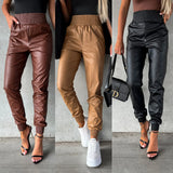 Fongt Trend Locomotive Wind 22 Years Autumn And Winter Style Collect Waist Casual Fashion Leather Pants Women 22252-Outfit